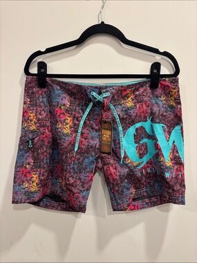 Girls With Guns NWT Colorful Board Shorts Swim Shorts Large Drawstring